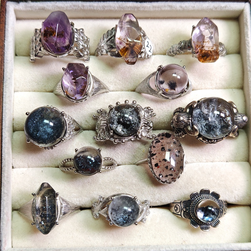 S925 Sterling Silver Inlaid with Natural Crystal Super Shiny Purple Titanium Venom Ghost Black Mica Black Gold Sand Purple Sea Urchin Flower 52 S925 Sterling Silver Inlaid with Natural Crystal Super Shiny Purple Titanium Venom Ghost Black Mica Black Gold Sand Purple Sea Urchin Flower 52