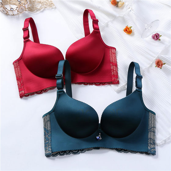 Underwear for women without wire rings, push-up bra for small breasts, thickened cover, adjustable breast-retracting, sexy and traceless underwear set