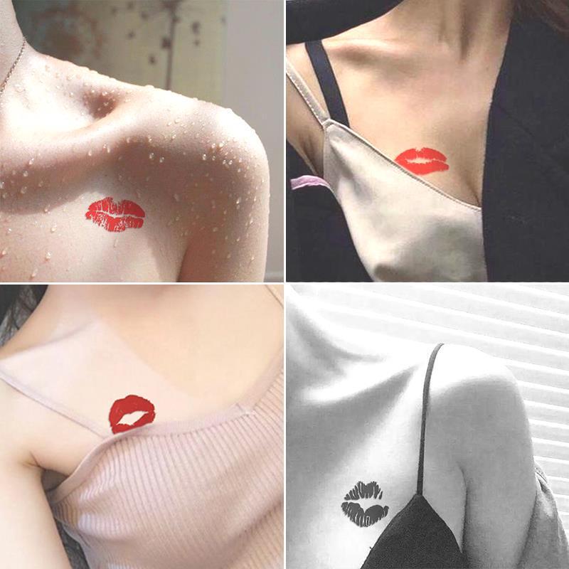 Tattoo Stickers Waterproof for Men and Women Long-Lasting Sexy Lip Print Lips Red Lips Clavicle ins Style Korean Permanent Artificial Stickers
