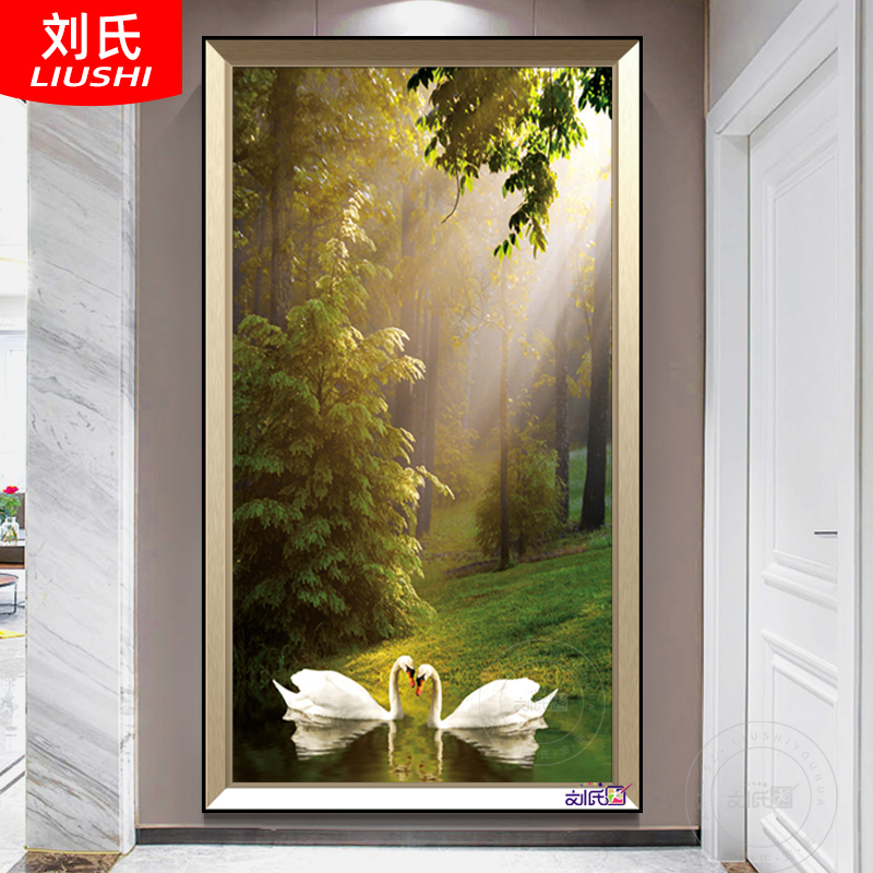 Pure hand-painted European Swan Lake Oil Painting Lake Lake Lake Landscape Landscape Vertical Vertical Vertical Vertical Painting Painting American Living Room Hanging