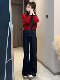 Spring's Stunning Two-Piece Set 2026: a Relaxed and Stylish Outfit with a Red Knit Cardigan and Jeans Set