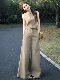 2026 new summer outfits, a complete set of khaki sleeveless vest, high-waisted wide-leg pants, slimming commuting suit for women