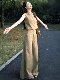 2026 new summer outfits, a complete set of khaki sleeveless vest, high-waisted wide-leg pants, slimming commuting suit for women