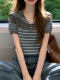 Summer Outfit Set 2026: Very Stylish Navy Collar Striped Knit Top and Straight-Leg Jeans Slimming Set