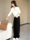 A complete set of spring ootd outfits, a niche and high-end white polo collar sweater and jeans two-piece set