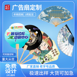 High-end advertising fan, customized promotional logo, custom-made silk cloth, rice paper folding fan, double-sided printing animation pattern