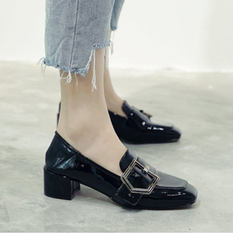 Hong Kong leather small leather shoes 2022 summer new women's shoes all-match British high heels women's Korean version thick heel shoes