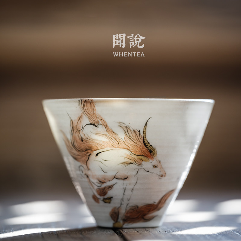 Heard saying) Shanhaijing with Alienated Hand Painted Tea Cup Jingdezhen City Pure Handmade Firewood Burning Kung Fu Ceramic Master Pint Cup