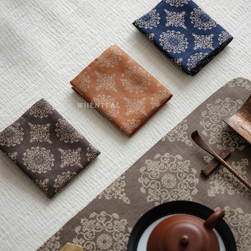 Heard saying) Chinese style retro Tang group flower cleaning party tea towels handmade minimalist windy elegant small tea mat tea road accessories-Taobao