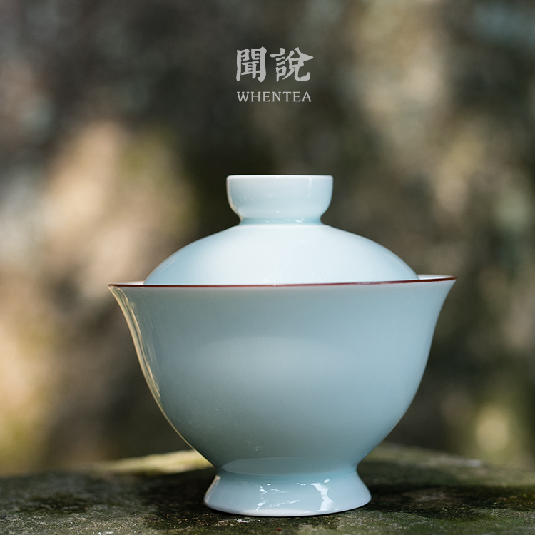 Wen said) Yingqing Gaiwan Large Tea Bowl Thin Body Celadon Ceramic Color Glaze Kung Fu Tea Maker