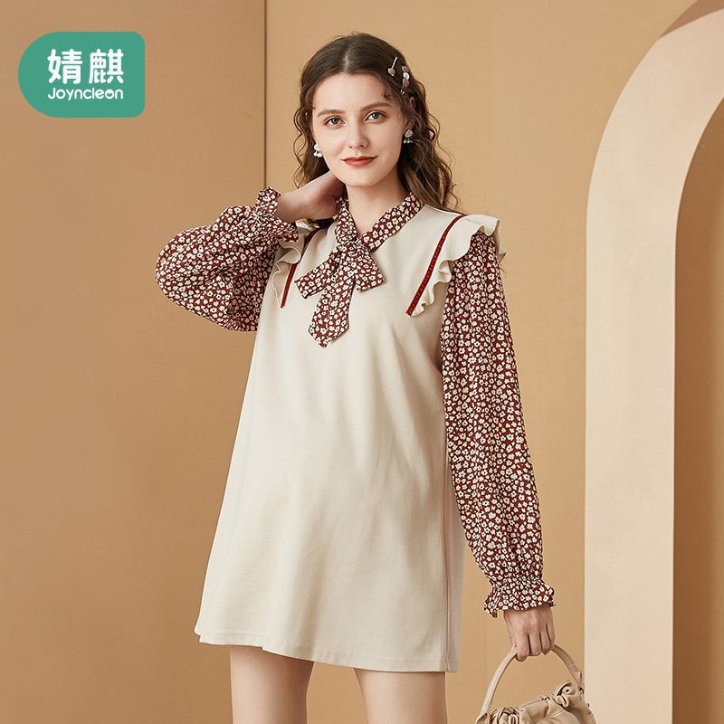 The Jing Kiri Gestational Woman dress for autumn and winter style Fashion Chili personality out of the house Long version blouses Long sleeves Long sleeves Autumn Fashion