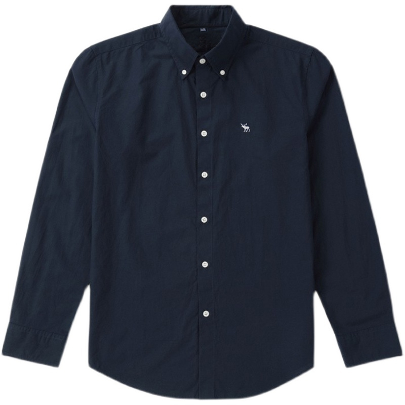Af Fawn Embroidery Pure Cotton Poplin Solid Color Spring/Summer Men's Long Sleeve Shirt Work Casual Shirt Youth Simple Large