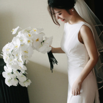 Fata-style retro satin wedding dress Temperament Truffle Back body Tail Out of the house Veil Minimalist Banquet Hosted Evening Dress