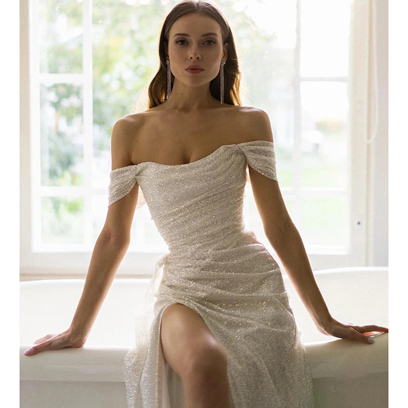 Starry sky, wedding dress, cocktail evening dress, french style, open shoulders Starry sky, wedding dress, cocktail evening dress, french style, open shoulders