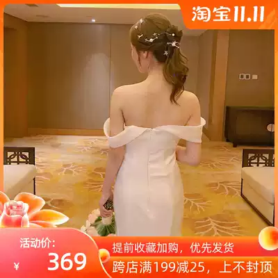 Satin wedding dress 2021 new simple trapy tailing white dress dress women light wedding ceremony