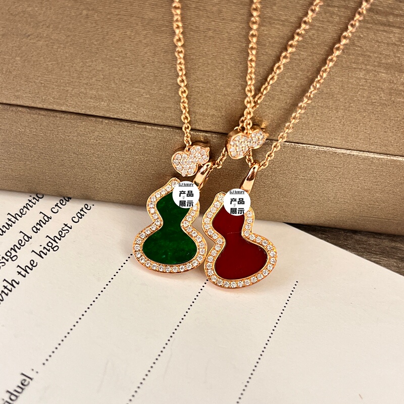 18K Gold Diamond Gourd Necklace for Women, Red Agate Natural Jade Gourd Necklace, Au750 Rose Gold Pendant 18K Gold Diamond Gourd Necklace for Women, Red Agate Natural Jade Gourd Necklace, Au750 Rose Gold Pendant