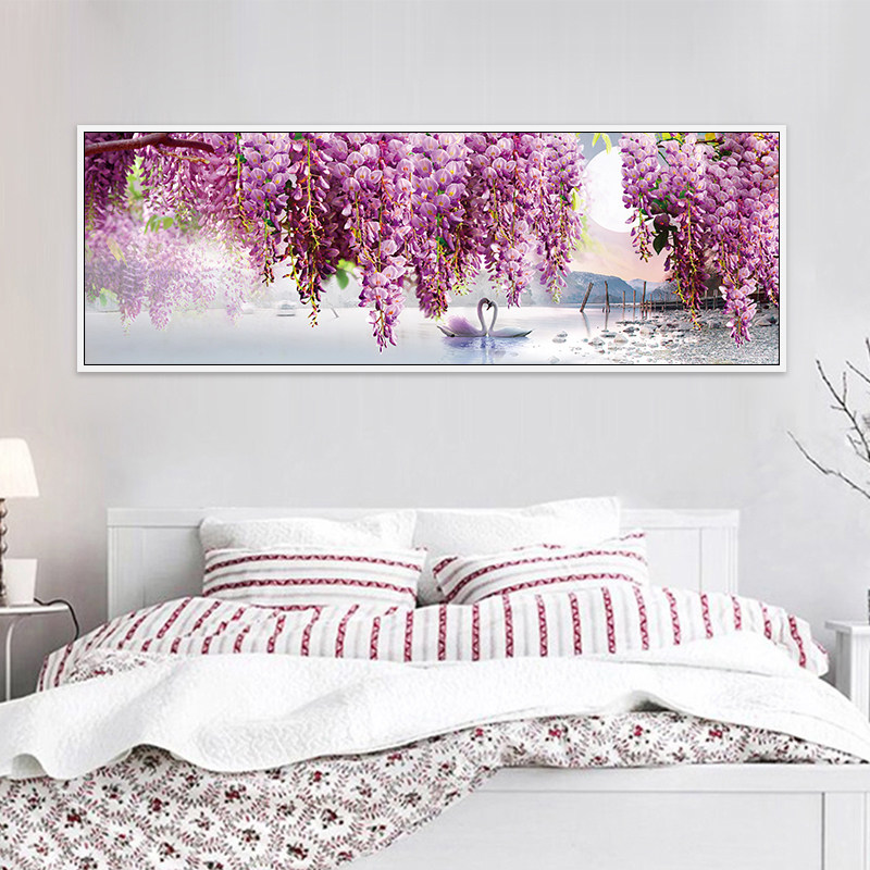 5d diamond painting full diamond embroidered swan lavender bedroom headboard Bedside Stick Drills Cross Embroidered 2018 New Living Room Scenery