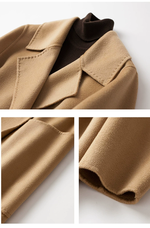 Áo khoác len cashmere hai mặt cao cấp dành cho nữ màu camel dài trung thu 2019 mùa thu và mùa đông Áo khoác len hai mặt mới - Áo len lót đôi