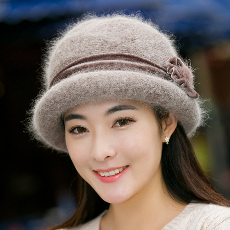 Middle-aged and elderly rabbit hair mother hat autumn and winter female knitted woolen hat old man hat winter thickened warm basin hat