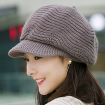 Hat female autumn and winter octagonal hat Knitted wool hat winter warm fashion beret Korean version wild rabbit hair hat