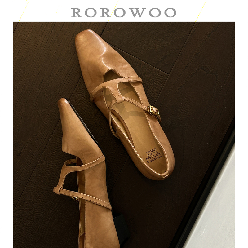 Rao Rao Wu French-Style Square-Toe Retro First-Layer Cowhide T-Strap Shallow Mary Jane Shoes for Women, Low Heel, New Model J53 Rao Rao Wu French-Style Square-Toe Retro First-Layer Cowhide T-Strap Shallow Mary Jane Shoes for Women, Low Heel, New Model J53