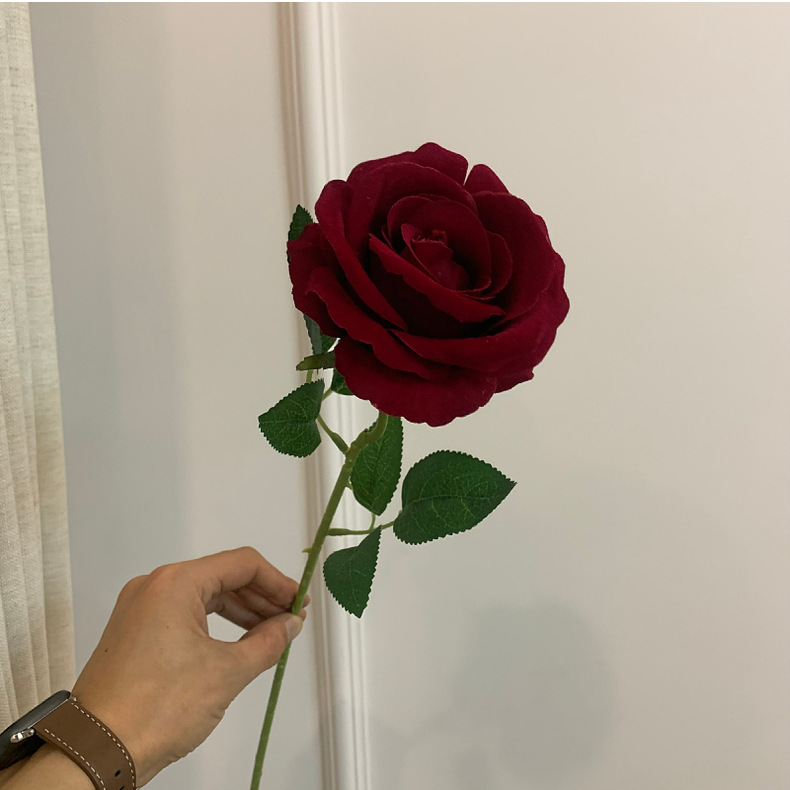 仿真花玫瑰花2025新品高档法兰绒玫瑰假花客厅婚礼装饰插花花艺详情9