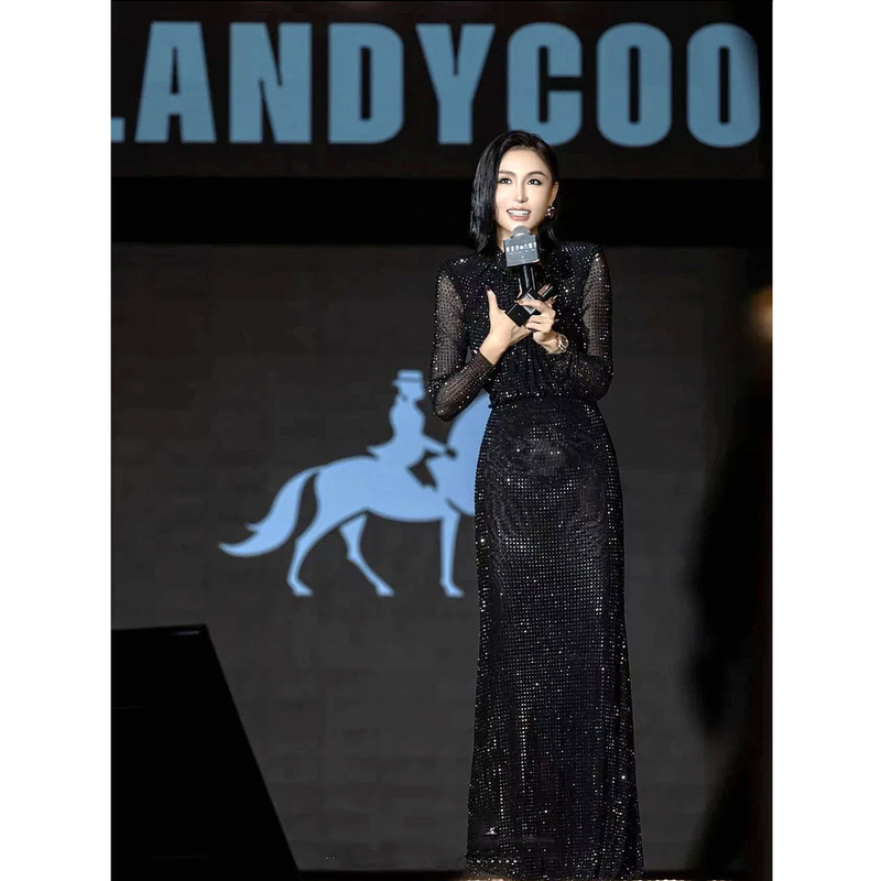 Gina Rhinestone Heavy Embellishment Fishtail Dress for Women, Pleated Bodycon Long Fishtail Evening Dress with Rhinestone Embellishments, Galaxy Dress