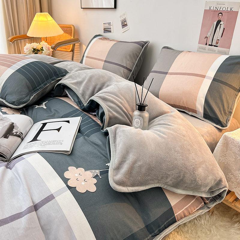 Cotton plus velvet ab quilt cover single-piece cotton thickened coral velvet flannel quilt cover milk velvet quilt winter