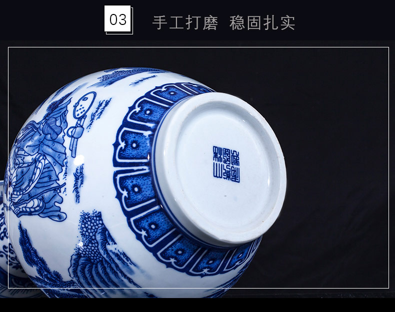 Jingdezhen ceramics hand - drawn characters of blue and white porcelain vase Chinese style living room home decoration flower arranging rich ancient frame furnishing articles