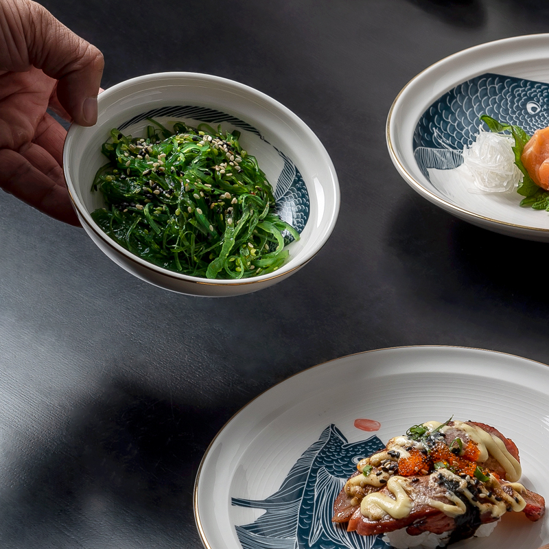 Use of Japanese tableware suit Bowl dish soup Bowl dish plate ceramic household Chinese wind one ins tableware for dinner