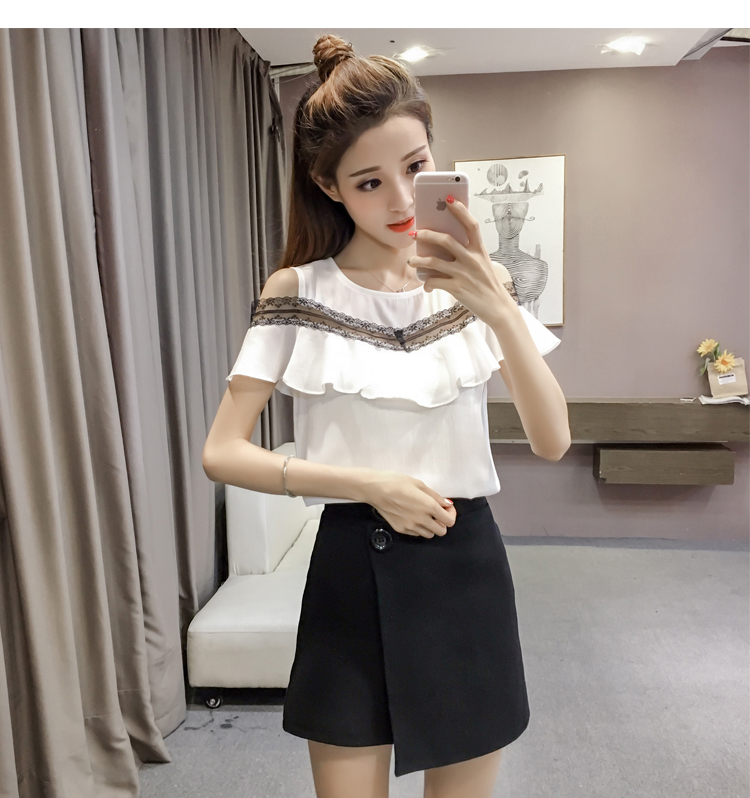 2018 mùa hè mới ren khâu ngọt ngào áo thun voan ra khỏi vai xù dưới áo khoác nữ thời trang nữ triều các kiểu áo sơ mi họa nữ đẹp