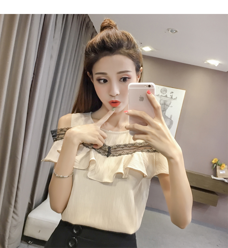 2018 mùa hè mới ren khâu ngọt ngào áo thun voan ra khỏi vai xù dưới áo khoác nữ thời trang nữ triều các kiểu áo sơ mi họa nữ đẹp