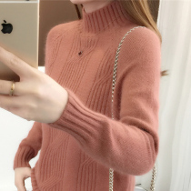 Thickened pullover sweater womens autumn and winter 2021 new fashion long-sleeved top half high collar inner tie base shirt