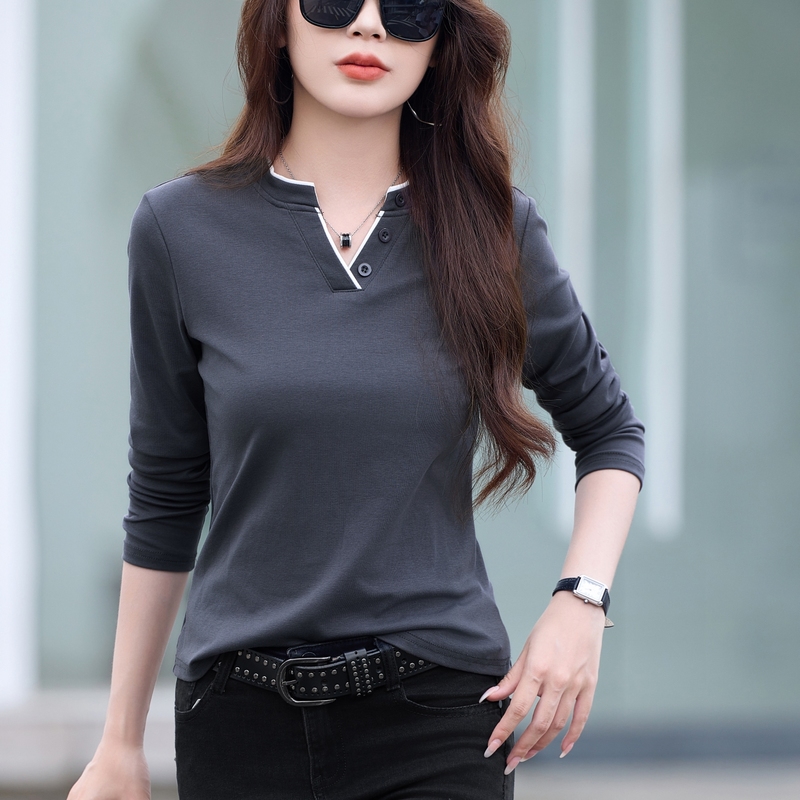 V-Neck Long-Sleeve T-Shirt for Women 2026 New Style Base Layer for Early Spring and Autumn, Versatile, Loose, Fashionable, Stylish, Outerwear for Autumn