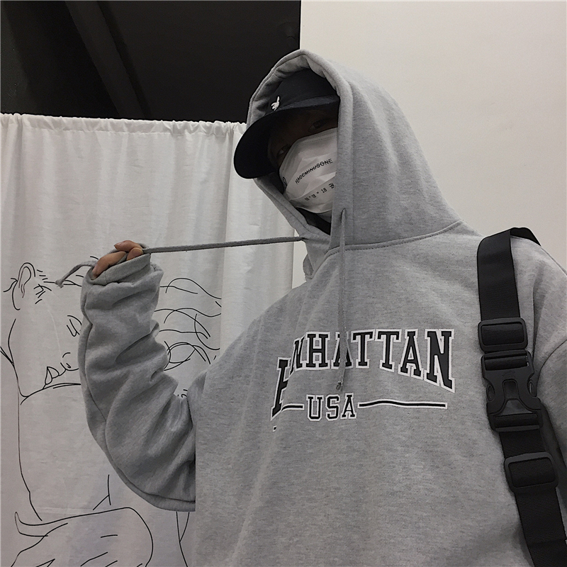 Hãng phim Hàn Quốc. Hàn Quốc retro cơ bản in chữ hoang dã cộng với áo len nhung 18FW mẫu nam và nữ áo hoodie rộng