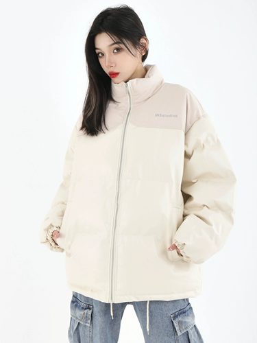 INSstudios Зимний полиуретановый пуховик для влюбленных, куртка, этнический стиль, в американском стиле, с печатью вашего логотипа