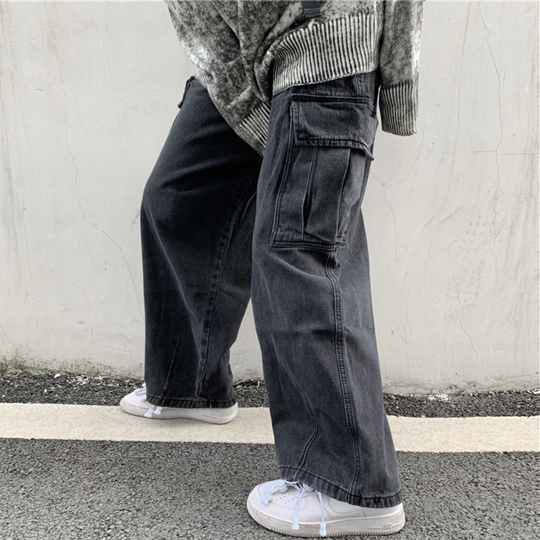 INSstudios 2022 Korean ins trend retro do old color washed jeans wide leg overalls for men and women