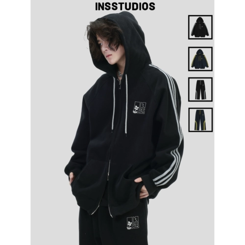 INSstudios Толстовка для влюбленных, спортивные штаны, куртка, в американском стиле, с вышивкой, свободный крой