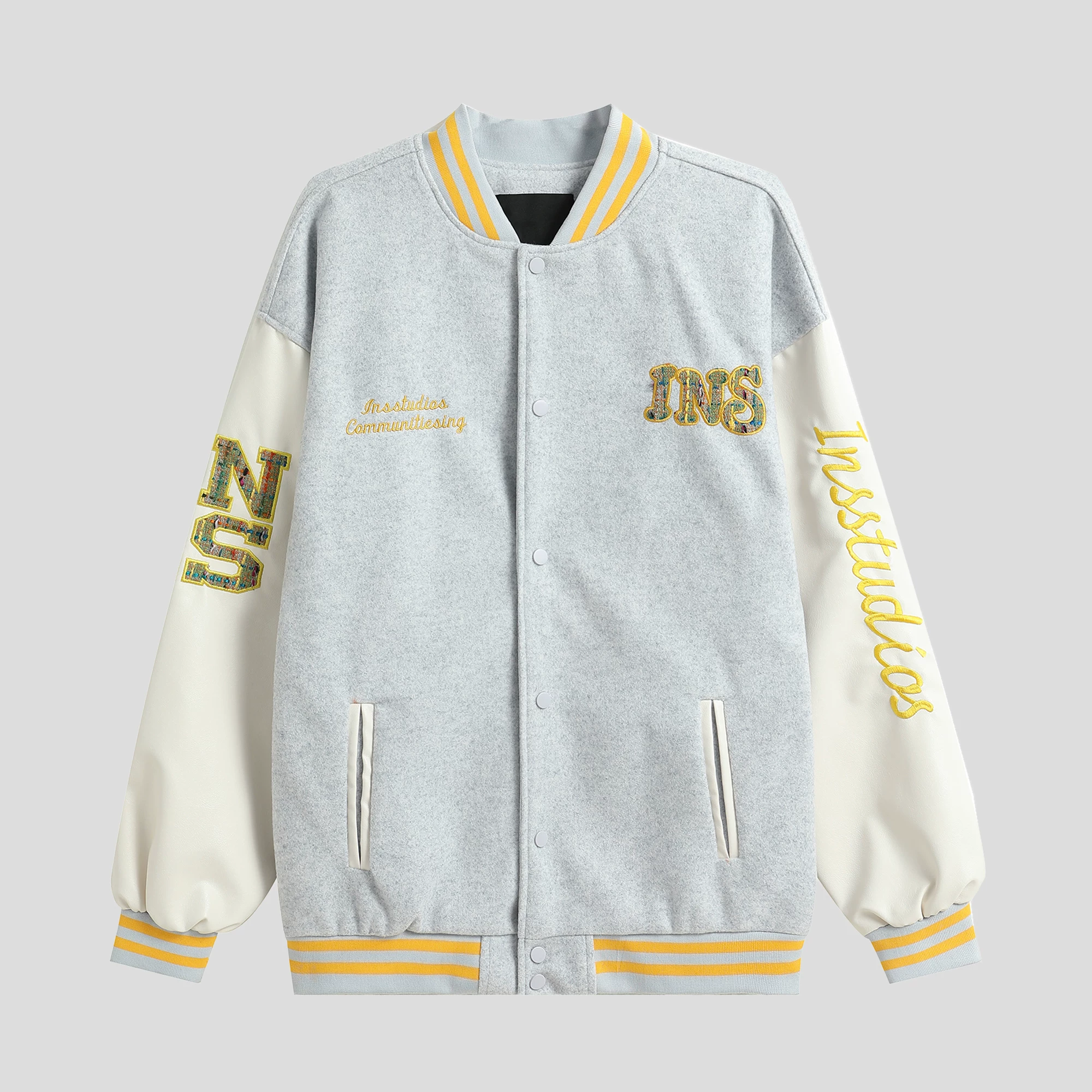 Джинсовая ткань INSstudios этнический бейсбол uniform, куртка, американский стиль, свободный крой