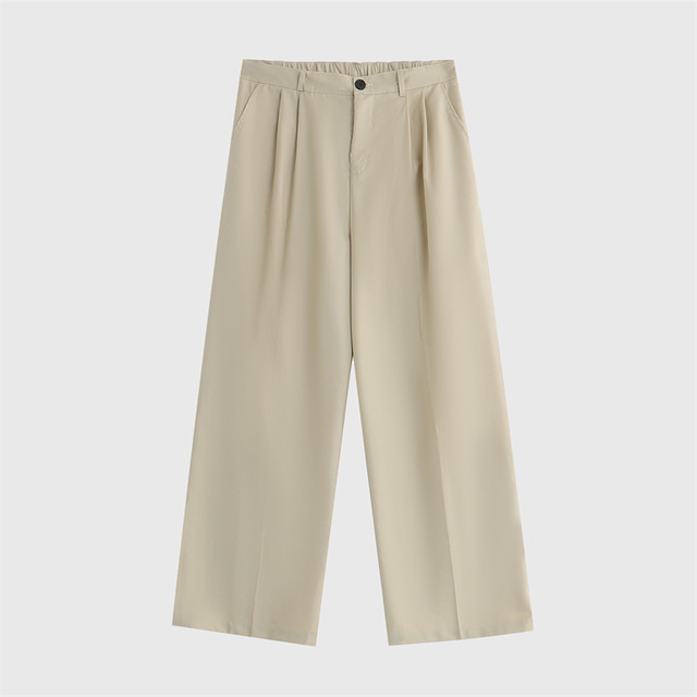 INSstudios pleated drape trousers, ຄູ່ຜົວເມຍແນວໂນ້ມແຫ່ງຊາດ retro versatile trousers ສີແຂງຊື່ສໍາລັບຜູ້ຊາຍ