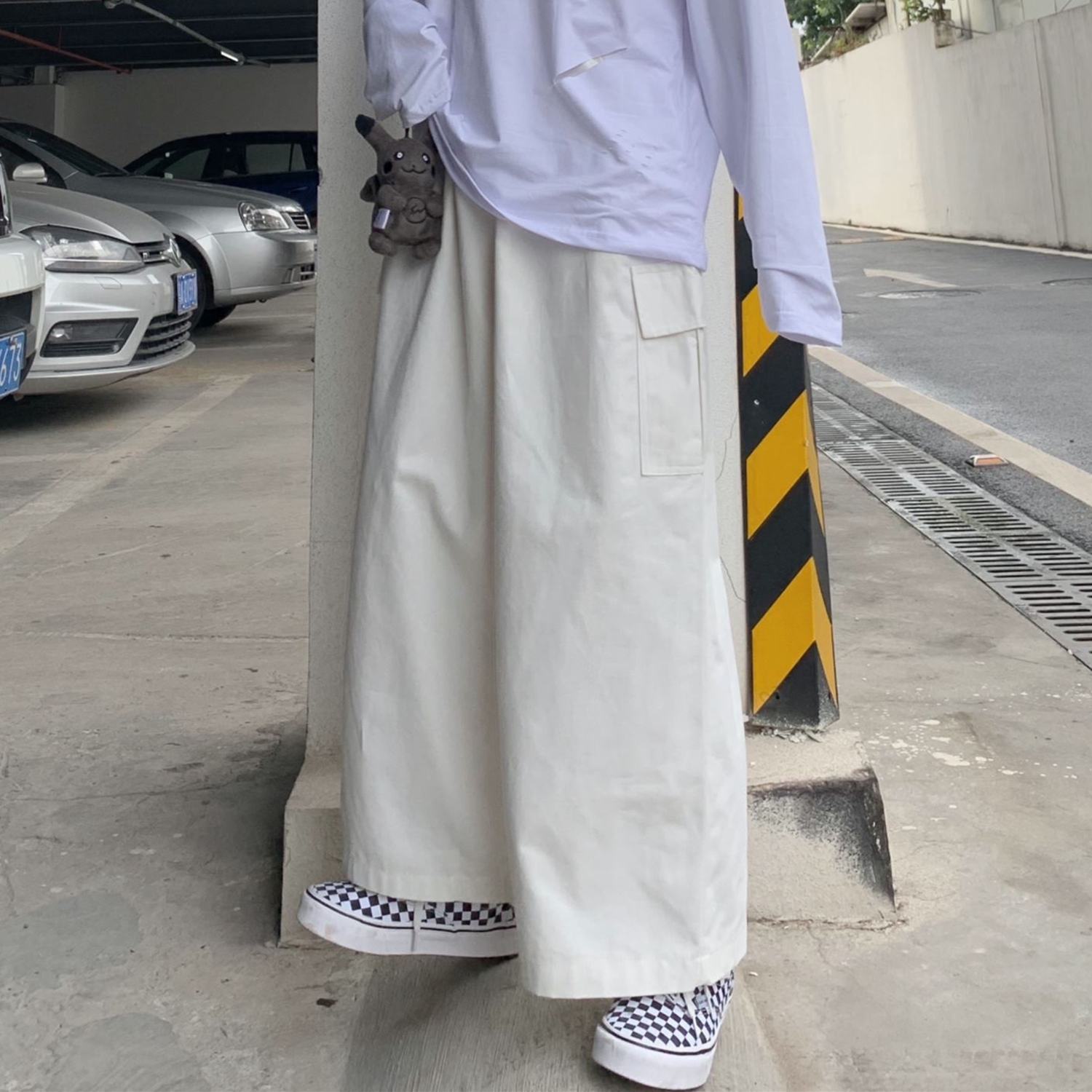 INSstudios trend ins Japanese retro solid color loose profile overalls show thin wide-leg trousers for men and women