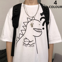 INSstudios Korean ins trend Korean children fun cartoon dinosaur print Wild couple short sleeve T-shirt tide