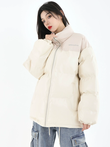 INSstudios Зимний полиуретановый пуховик для влюбленных, куртка, этнический стиль, в американском стиле, с печатью вашего логотипа