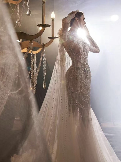 2025新款女王宫廷款收腰显瘦气质两穿鱼尾新娘婚纱