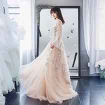 Princess dream light wedding dress 2021 new thin Sen line super Fairy heavy industry net red tail autumn bride wedding dress female