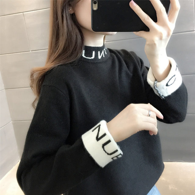 Fashion letter pullover sweater women's half turtleneck knitted winter thickened inner long-sleeved bottoming shirt 2020 new