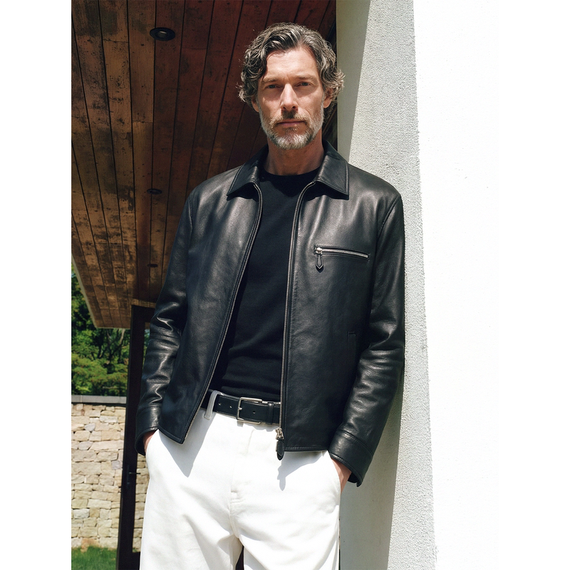 Berlu Classic Lapel Black Genuine Leather Jacket Men's Short Leather Coat