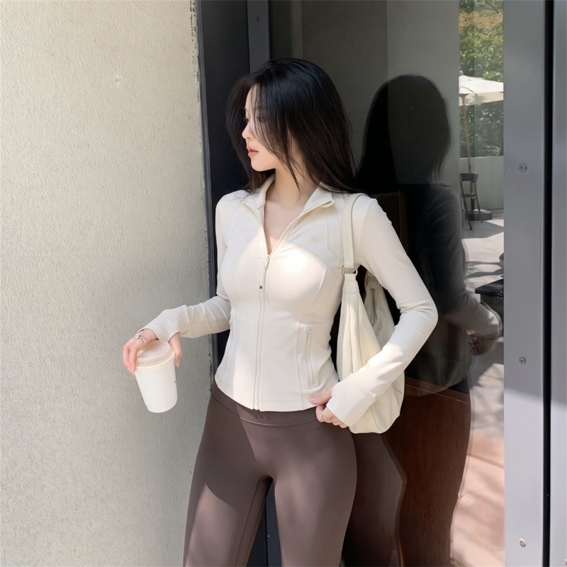 Lulu Genuine Outlet Yoga Wear Lulu Short Jacket Sports Fitness Outdoor Slim Fit Stand Collar Jacket for Women