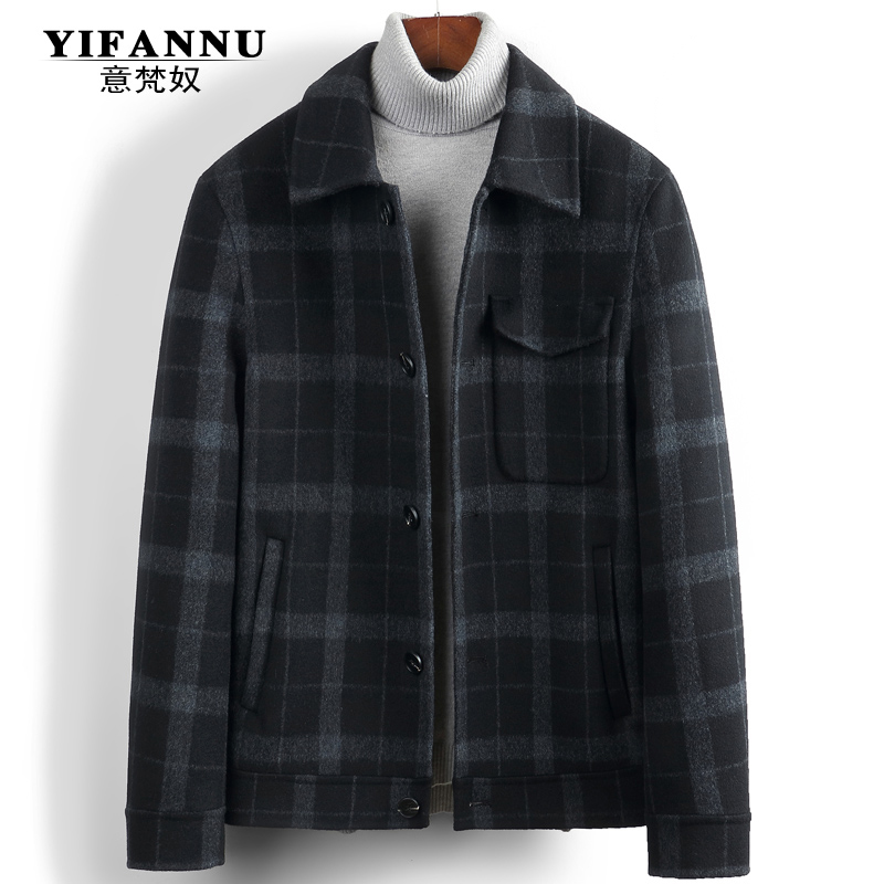 Fashion autumn and winter men's sweaty coat 100% wool plaid double sided, short jacket Inron, jacket handsome