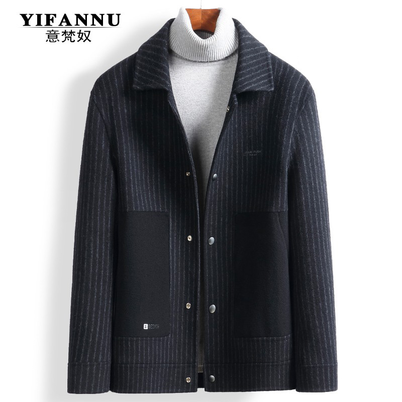 Italy's Sanskrit Autumn Winter 100% Full wool Double face jacket men Stripe for a short wool Wool Coat Tide